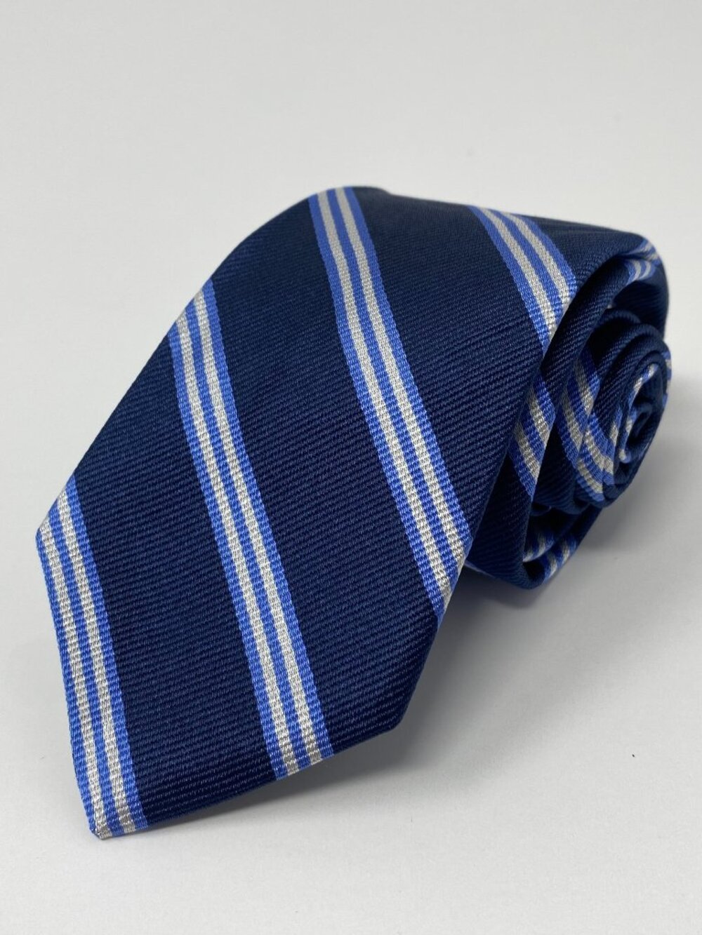 Brooks Brothers Fleece Repp Tie Navy Blue Stripe Striped Silk Skinny and SHORT